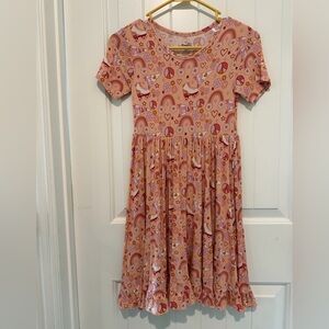 BAMBOO Peach Short-Sleeve Casual Dress with Multicolor Playful Print